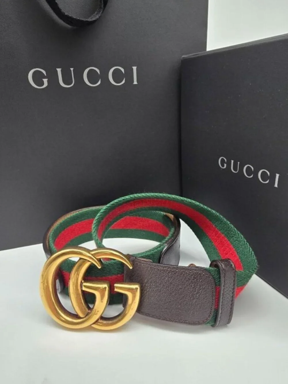 Authentic Gucci Web Elastic Torchon Double G Belt